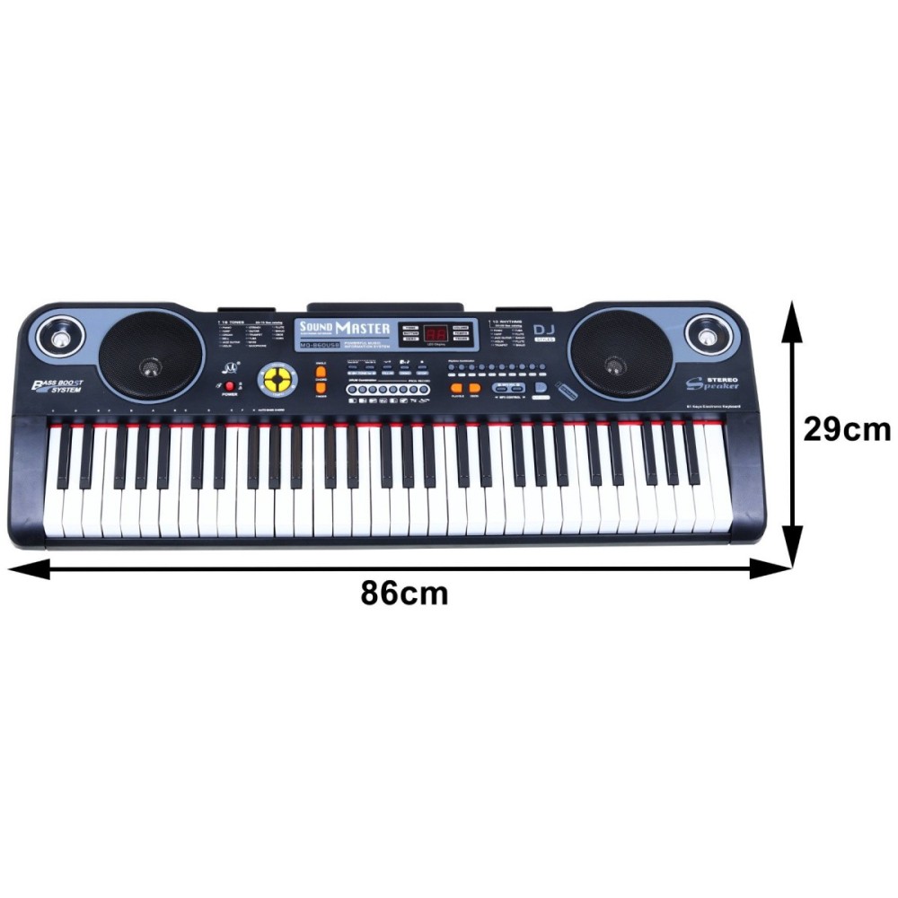 JOKO Detské elektrické klávesy 86cm s mikrofónom, USB vstup, 61 dynamický klávesov, stereo reproduktory, čierne
