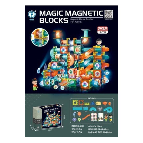 JOKO Magnetická Stavebnica Guličková Dráha Svietiaca s LED svetlom 292ks