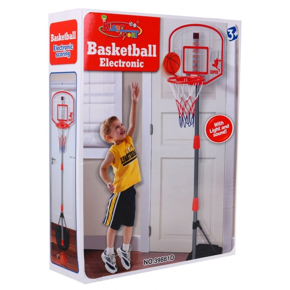 JOKO Basketbalový kôš na stojane s elektronickým počítadlom + svetlo + zvuk + lopta + pumpa