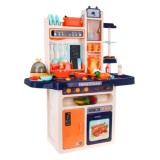 JOKO Veľká Detská kuchynka 93,5cm multifunkčná s parou, tečúcou vodou, svetlom a zvukom + tabuľa, hnedo-modrá