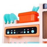 JOKO Veľká Detská kuchynka 93,5cm multifunkčná s parou, tečúcou vodou, svetlom a zvukom + tabuľa, hnedo-modrá