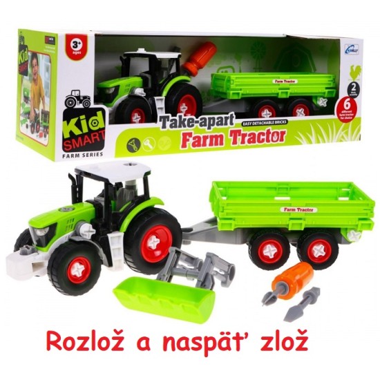 JOKO Skladací traktor s prívesom + skrutkovač, zelený