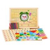 JOKO Drevená tabuľa Obojstranná, skladacia pre deti na UČENIE + Magnetické Puzzle 2v1 + Magnetické Hodiny