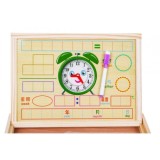 JOKO Drevená tabuľa Obojstranná, skladacia pre deti na UČENIE + Magnetické Puzzle 2v1 + Magnetické Hodiny