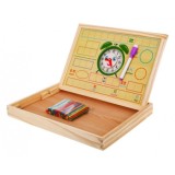 JOKO Drevená tabuľa Obojstranná, skladacia pre deti na UČENIE + Magnetické Puzzle 2v1 + Magnetické Hodiny