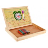 JOKO Drevená tabuľa Obojstranná, skladacia pre deti na UČENIE + Magnetické Puzzle 2v1 + Magnetické Hodiny