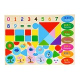 JOKO Drevená tabuľa Obojstranná, skladacia pre deti na UČENIE + Magnetické Puzzle 2v1 + Magnetické Hodiny