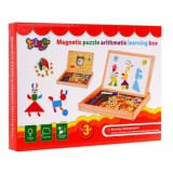 JOKO Drevená tabuľa Obojstranná, skladacia pre deti na UČENIE + Magnetické Puzzle 2v1 + Magnetické Hodiny