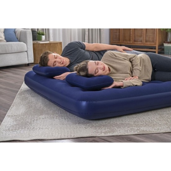 Bestway 67374 Nafukovacia semišová dvojposteľ Air Bed Klasik King 203 x 152 x 22 cm + pumpa + nafukovacie vankúše 2ks, modrá