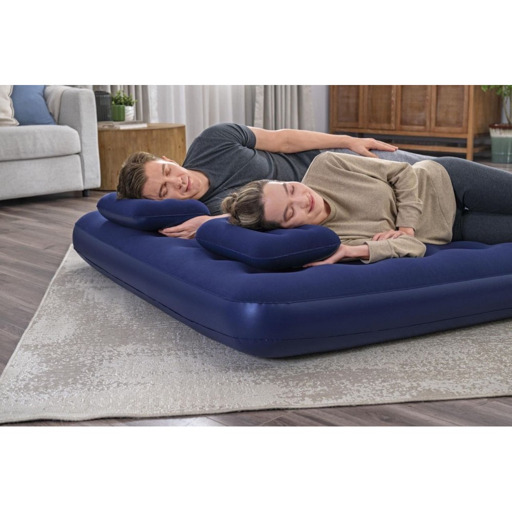 Bestway 67374 Nafukovacia semišová dvojposteľ Air Bed Klasik King 203 x 152 x 22 cm + pumpa + nafukovacie vankúše 2ks, modrá
