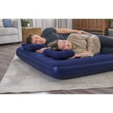Bestway 67374 Nafukovacia semišová dvojposteľ Air Bed Klasik King 203 x 152 x 22 cm + pumpa + nafukovacie vankúše 2ks, modrá