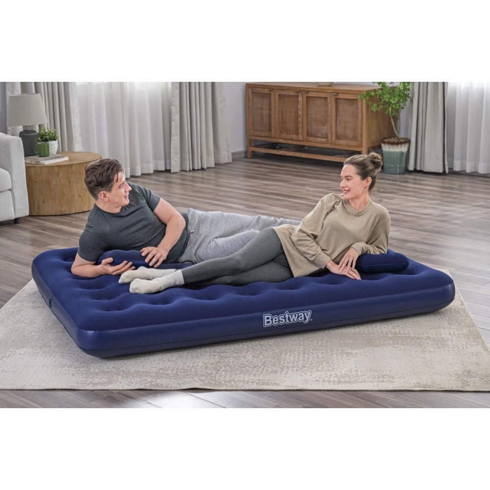Bestway 67374 Nafukovacia semišová dvojposteľ Air Bed Klasik King 203 x 152 x 22 cm + pumpa + nafukovacie vankúše 2ks, modrá