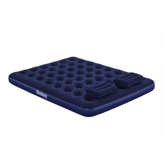 Bestway 67374 Nafukovacia semišová dvojposteľ Air Bed Klasik King 203 x 152 x 22 cm + pumpa + nafukovacie vankúše 2ks, modrá