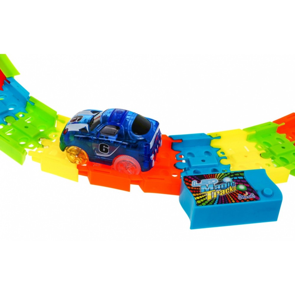 JOKO Svietiaca autodráha FLUOR 166ks s LED svetlom a hudobným panelom + 2 autíčka 