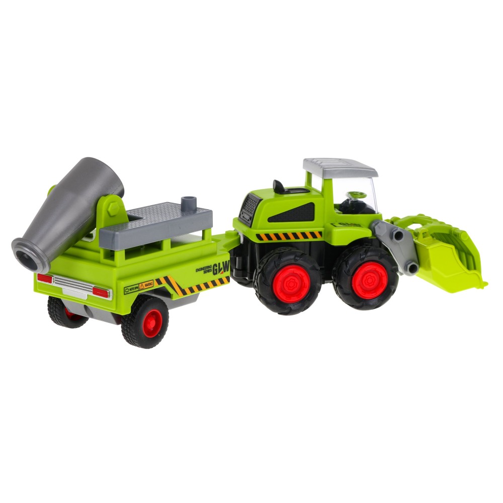 JOKO Kovový Traktor, Poľnohospodársky Nakladač + Náves s postrekovačom do sadov 28cm