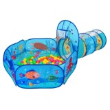 JOKO Detský Samorozkladací stan s tunelom, ohrádkou s loptičkami 100ks a basketbalovým košom 290cm, modrý