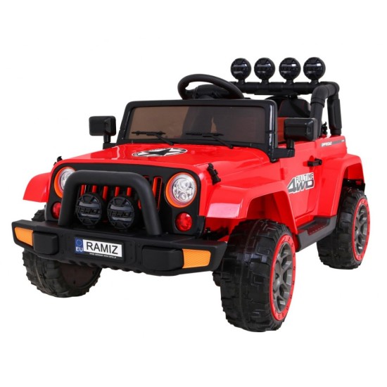 JOKO Elektrické autíčko JEEP 4x4 Terénny, penové kolesá, kožené sedadlo, USB, MP3, diaľkové ovládanie, červené