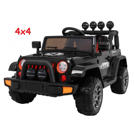 JOKO Elektrické autíčko JEEP 4x4 Terénny, penové kolesá, kožené sedadlo, USB, MP3, diaľkové ovládanie, čierne