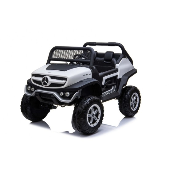 JOKO Elektrické autíčko Mercedes BENZ UNIMOG 4x4, penové kolesá, kožené sedadlo, FM rádio, biele