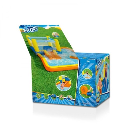 Bestway 53381 Vodný park, vodné ihrisko, Nafukovacia trampolína s bazénom, šmýkačkou a fontánou 365 cm x 340 cm