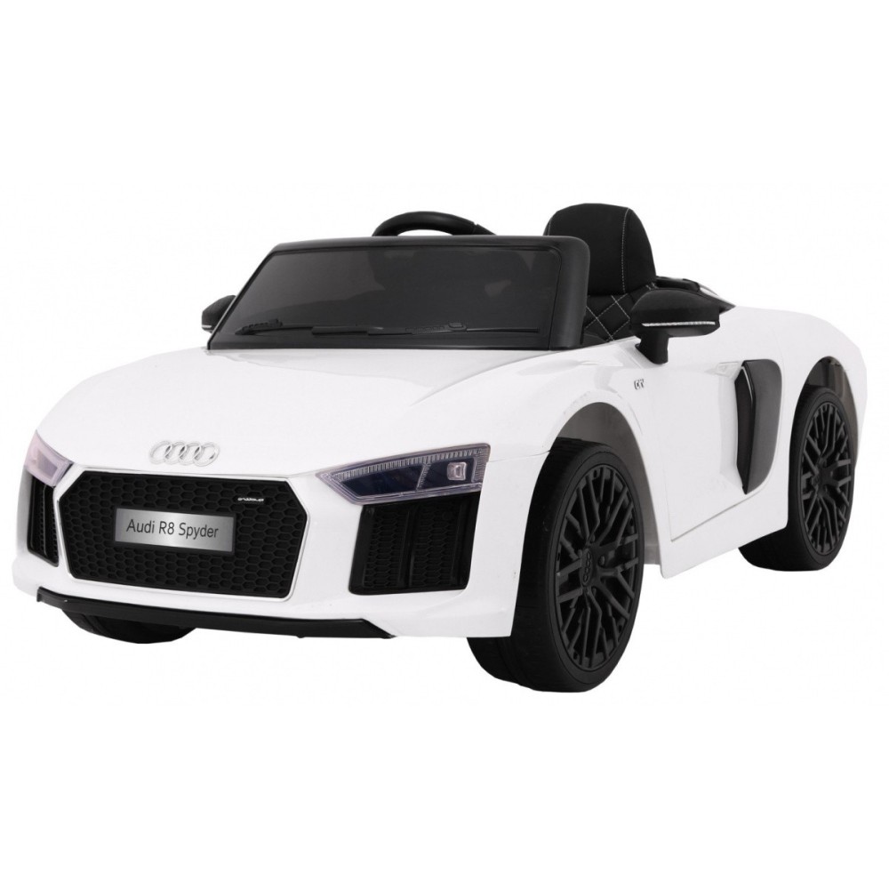JOKO Elektrické autíčko Audi R8 Spyder, kožené sedadlo, penové kolesá, FM rádio, odpružené, biele