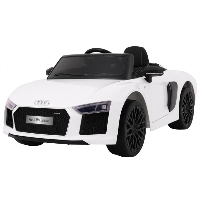 JOKO Elektrické autíčko Audi R8 Spyder, kožené sedadlo, penové kolesá, FM rádio, odpružené, biele