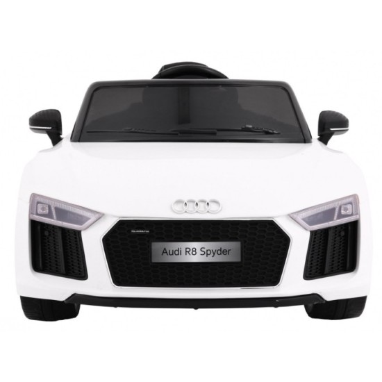 JOKO Elektrické autíčko Audi R8 Spyder, kožené sedadlo, penové kolesá, FM rádio, odpružené, biele
