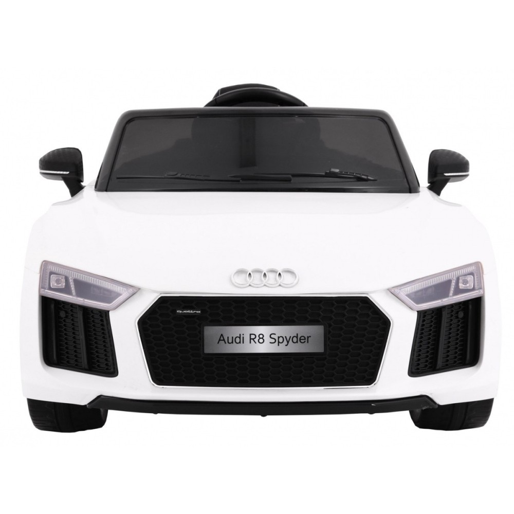 JOKO Elektrické autíčko Audi R8 Spyder, kožené sedadlo, penové kolesá, FM rádio, odpružené, biele