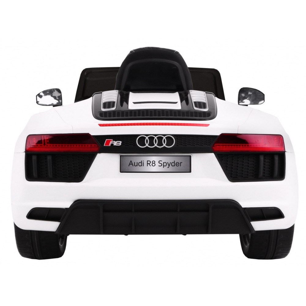 JOKO Elektrické autíčko Audi R8 Spyder, kožené sedadlo, penové kolesá, FM rádio, odpružené, biele