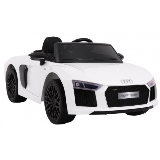 JOKO Elektrické autíčko Audi R8 Spyder, kožené sedadlo, penové kolesá, FM rádio, odpružené, biele