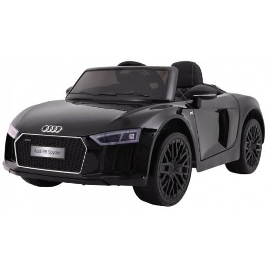 JOKO Elektrické autíčko Audi R8 Spyder, kožené sedadlo, penové kolesá, FM rádio, odpružené, čierne