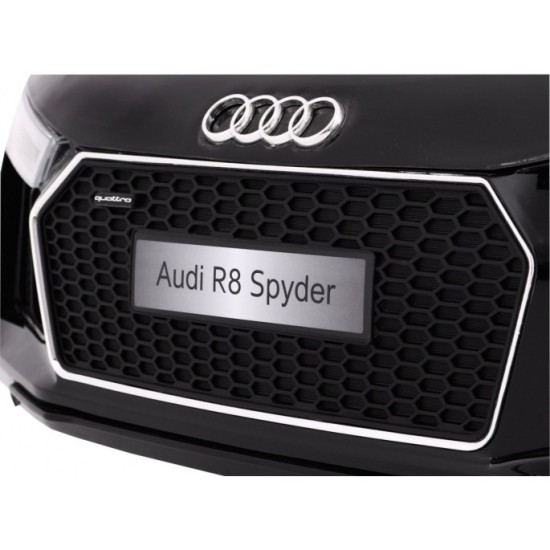 JOKO Elektrické autíčko Audi R8 Spyder, kožené sedadlo, penové kolesá, FM rádio, odpružené, čierne