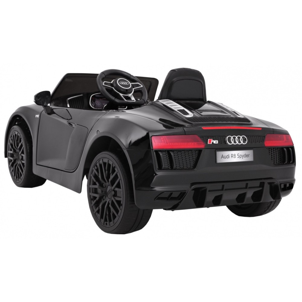 JOKO Elektrické autíčko Audi R8 Spyder, kožené sedadlo, penové kolesá, FM rádio, odpružené, čierne