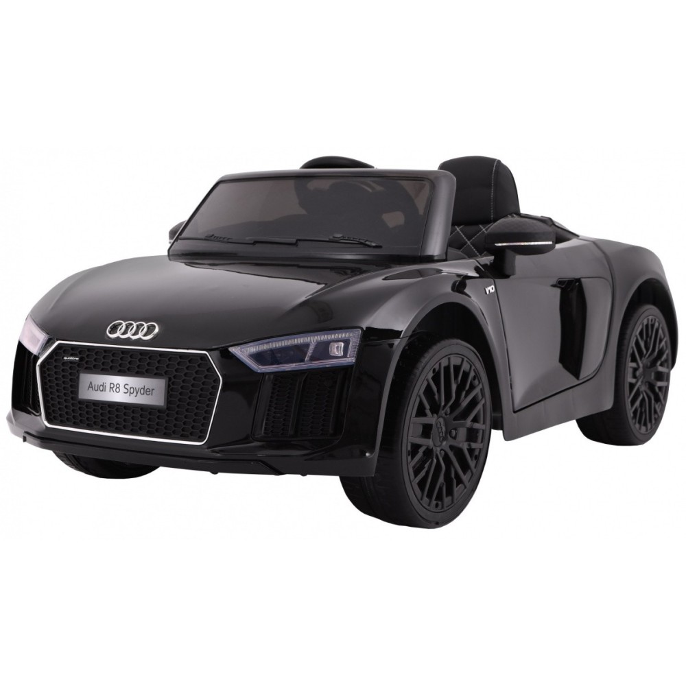 JOKO Elektrické autíčko Audi R8 Spyder, Lakované, kožené sedadlo, penové kolesá, FM rádio, odpružené, čierne