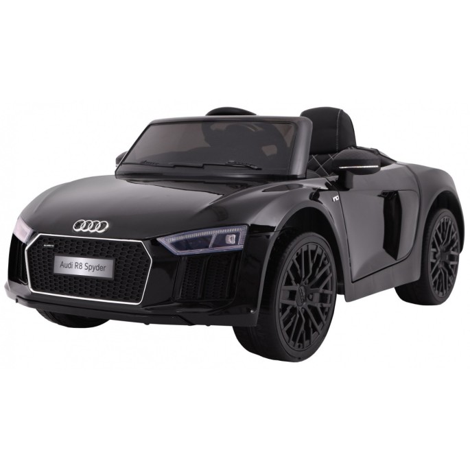 JOKO Elektrické autíčko Audi R8 Spyder, Lakované, kožené sedadlo, penové kolesá, FM rádio, odpružené, čierne