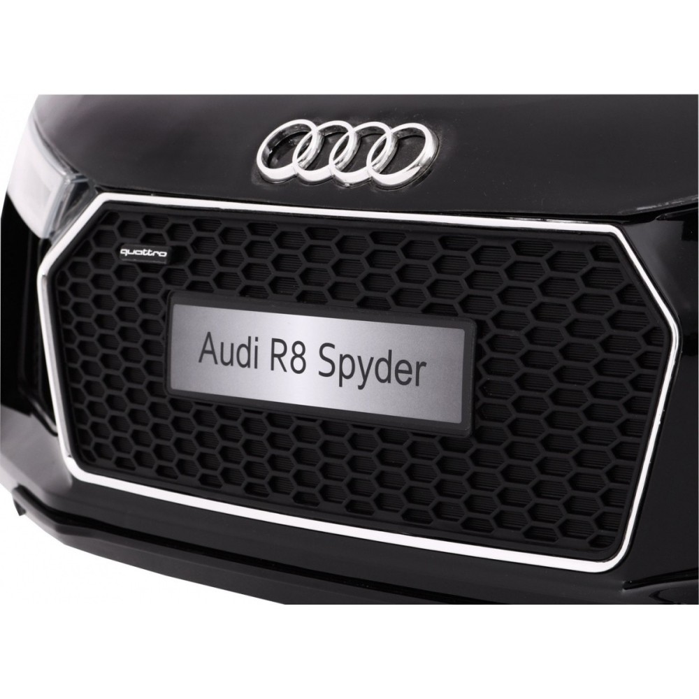 JOKO Elektrické autíčko Audi R8 Spyder, Lakované, kožené sedadlo, penové kolesá, FM rádio, odpružené, čierne