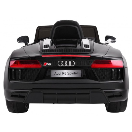JOKO Elektrické autíčko Audi R8 Spyder, Lakované, kožené sedadlo, penové kolesá, FM rádio, odpružené, čierne