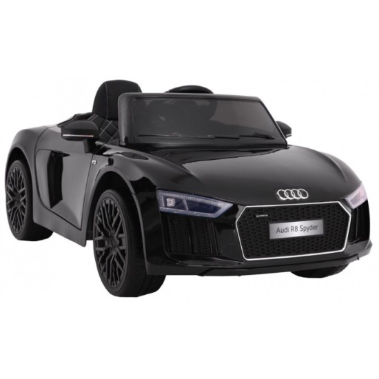JOKO Elektrické autíčko Audi R8 Spyder, Lakované, kožené sedadlo, penové kolesá, FM rádio, odpružené, čierne