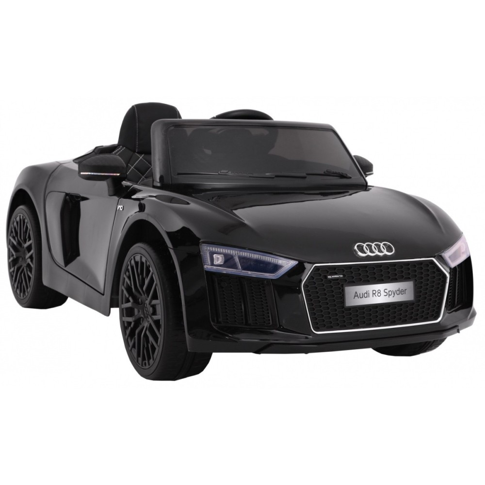 JOKO Elektrické autíčko Audi R8 Spyder, Lakované, kožené sedadlo, penové kolesá, FM rádio, odpružené, čierne