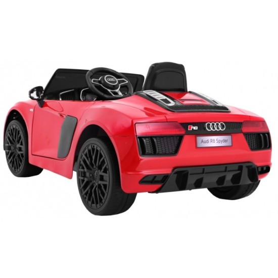 Elektrické autíčko Audi R8 Spyder, Lakované, kožené sedadlo, penové kolesá, FM rádio, odpružené, červené