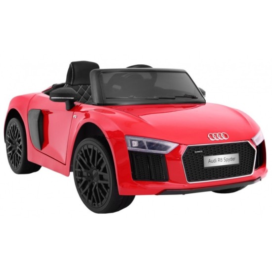 Elektrické autíčko Audi R8 Spyder, Lakované, kožené sedadlo, penové kolesá, FM rádio, odpružené, červené