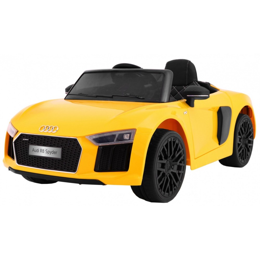 JOKO Elektrické autíčko Audi R8 Spyder, kožené sedadlo, penové kolesá, FM rádio, odpružené, žlté