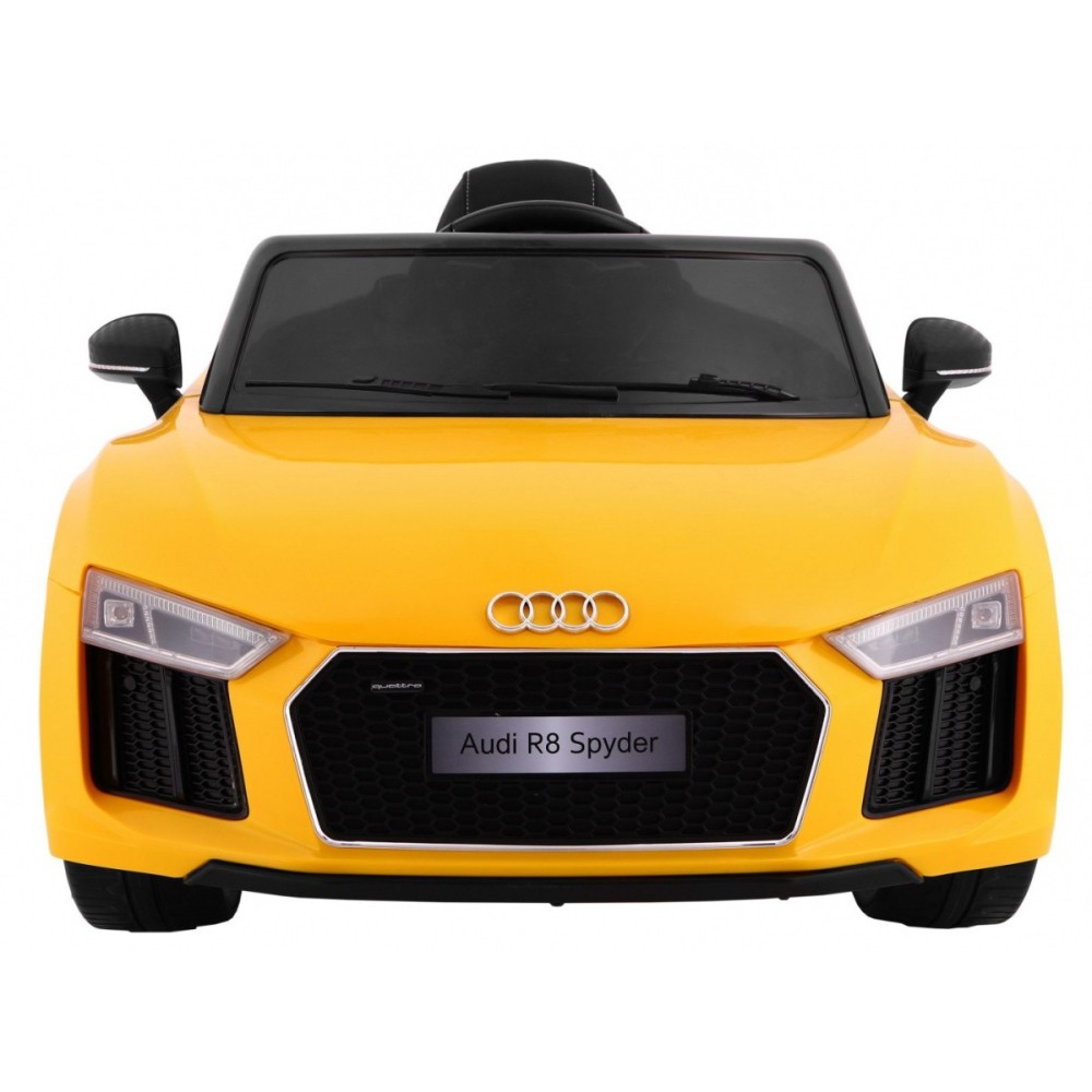 JOKO Elektrické autíčko Audi R8 Spyder, kožené sedadlo, penové kolesá, FM rádio, odpružené, žlté