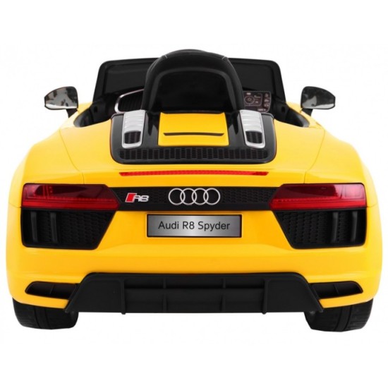 JOKO Elektrické autíčko Audi R8 Spyder, kožené sedadlo, penové kolesá, FM rádio, odpružené, žlté