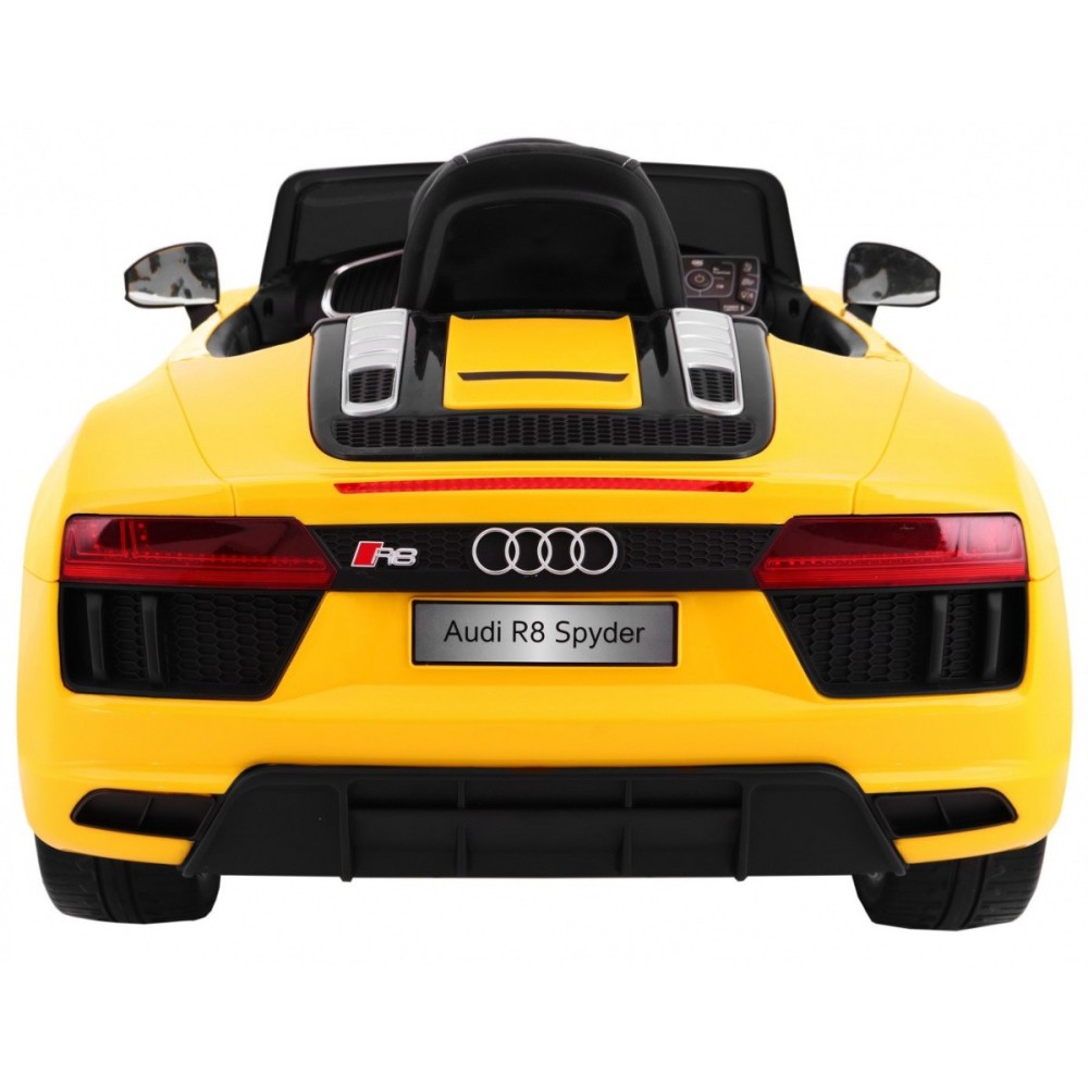 JOKO Elektrické autíčko Audi R8 Spyder, kožené sedadlo, penové kolesá, FM rádio, odpružené, žlté