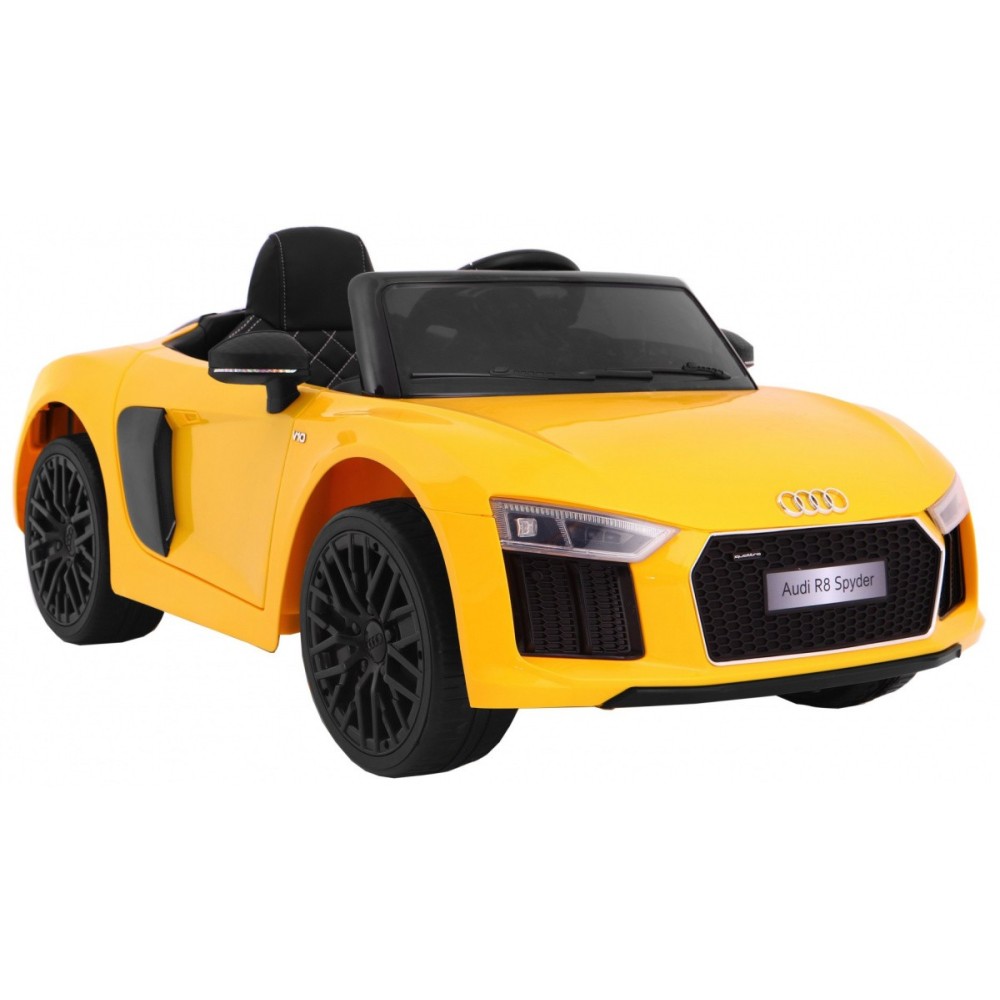 JOKO Elektrické autíčko Audi R8 Spyder, kožené sedadlo, penové kolesá, FM rádio, odpružené, žlté