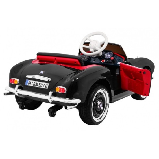 JOKO Elektrické autíčko BMW 507 Retro, penové kolesá, kožené sedadlo, USB, MP3, čierne