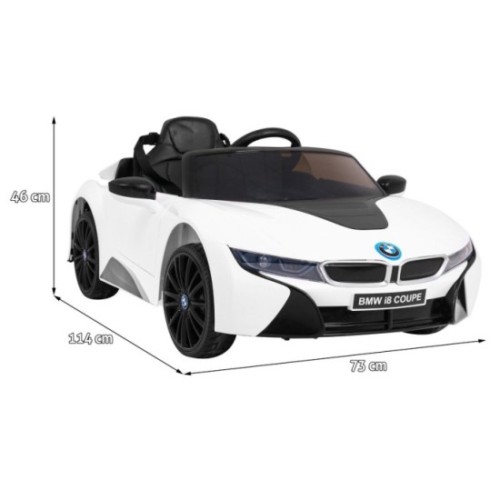 JOKO Elektrické autíčko BMW I8 COUPE LIFT, penové kolesá, kožené sedadlo, USB, MP3, biele