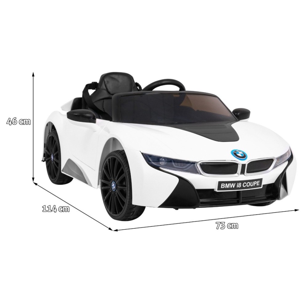 JOKO Elektrické autíčko BMW I8 COUPE LIFT, penové kolesá, kožené sedadlo, USB, MP3, biele