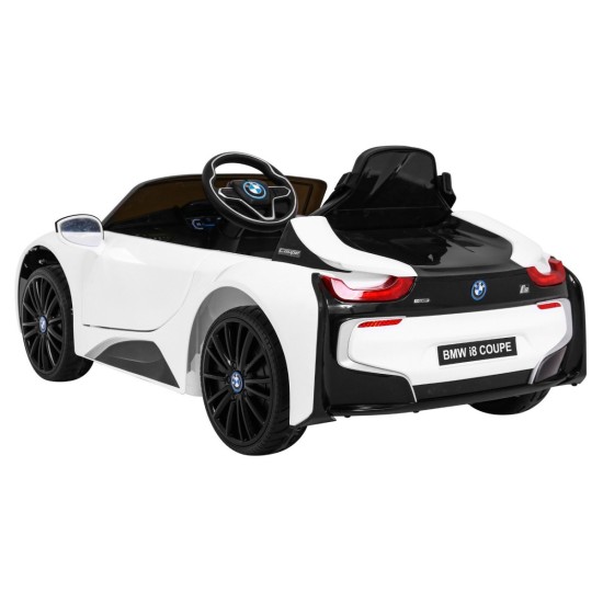 JOKO Elektrické autíčko BMW I8 COUPE LIFT, penové kolesá, kožené sedadlo, USB, MP3, biele